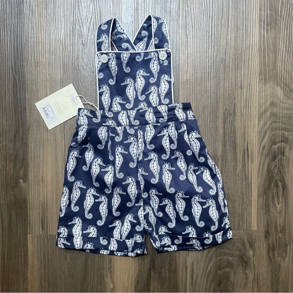 Nwt Rachel Riley London Navy Seahorse Cotton Overalls 6 Months Classic Beach